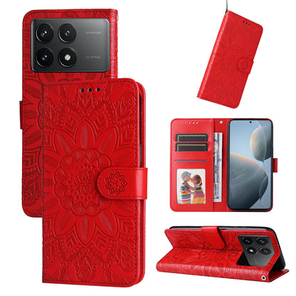 Xiaomi Redmi K70 Sunflower Embossed Leather Wallet Phone Case with Kickstand and Card Holder