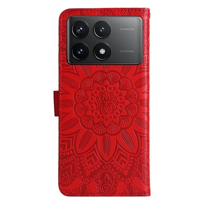 Xiaomi Redmi K70 Sunflower Embossed Leather Wallet Phone Case with Kickstand and Card Holder