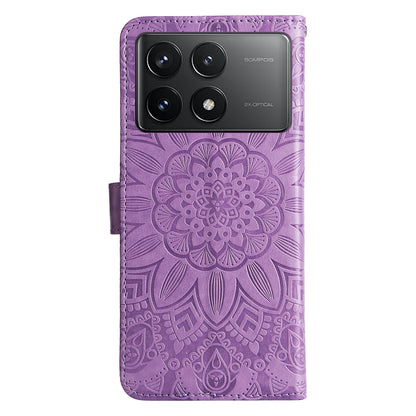 Xiaomi Redmi K70 Pro Sunflower Embossed Leather Wallet Phone Case with Kickstand and Card Holder