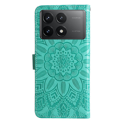 Xiaomi Redmi K70 Sunflower Embossed Leather Wallet Phone Case with Kickstand and Card Holder