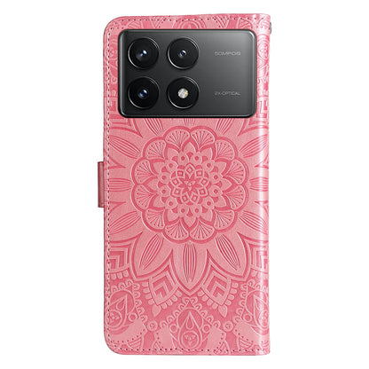 Xiaomi Redmi K70 Sunflower Embossed Leather Wallet Phone Case with Kickstand and Card Holder