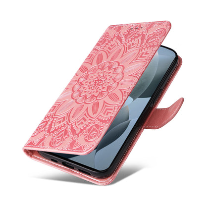 Xiaomi Redmi K70 Sunflower Embossed Leather Wallet Phone Case with Kickstand and Card Holder