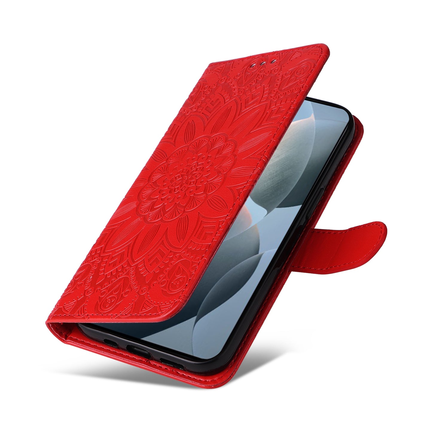 Xiaomi Redmi K70E Sunflower Embossed Leather Wallet Phone Case with Kickstand and Card Holder