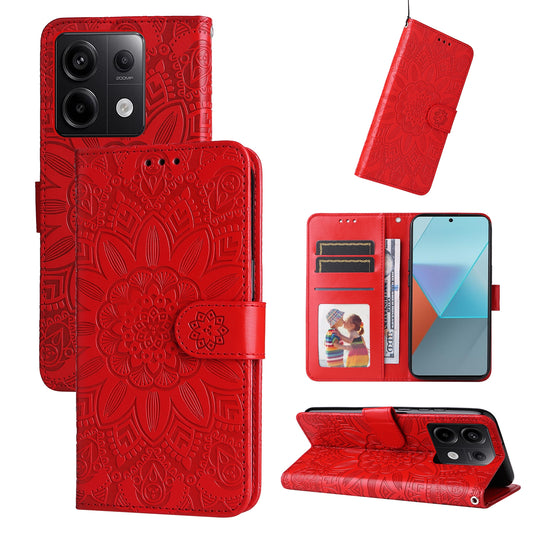 Xiaomi Redmi Note13 Pro 5G Global Sunflower Embossed Leather Wallet Phone Case with Kickstand and Card Holder