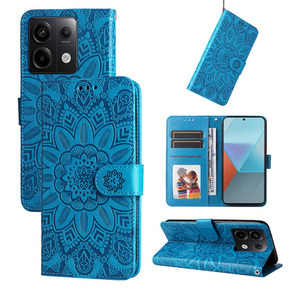 Xiaomi Redmi Note13 Pro 5G Global Sunflower Embossed Leather Wallet Phone Case with Kickstand and Card Holder