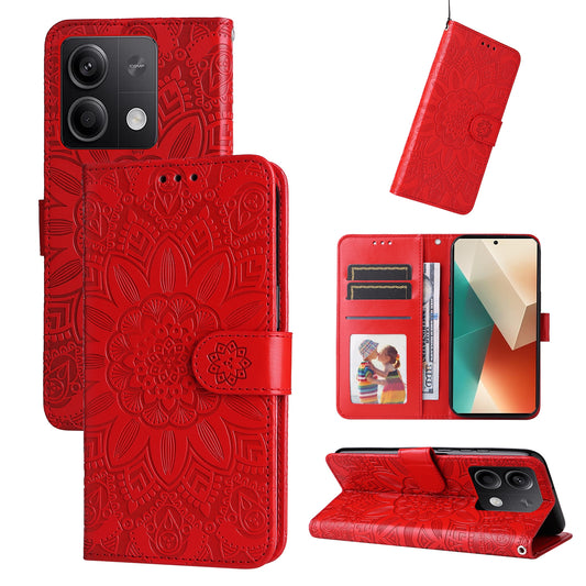 Xiaomi Redmi Note13 5G Global Sunflower Embossed Leather Wallet Phone Case with Kickstand and Card Holder