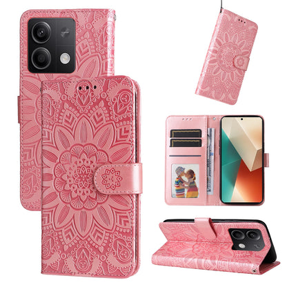 Xiaomi Redmi Note13 5G Global Sunflower Embossed Leather Wallet Phone Case with Kickstand and Card Holder