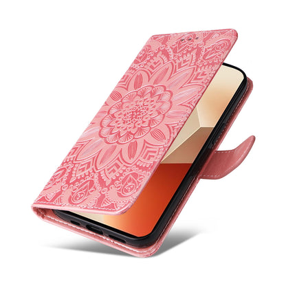 Xiaomi Redmi Note13 5G Global Sunflower Embossed Leather Wallet Phone Case with Kickstand and Card Holder