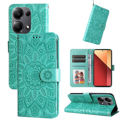 Xiaomi Redmi Note 13 Pro 4G Global Sunflower Embossed Leather Wallet Phone Case with Kickstand and Card Holder