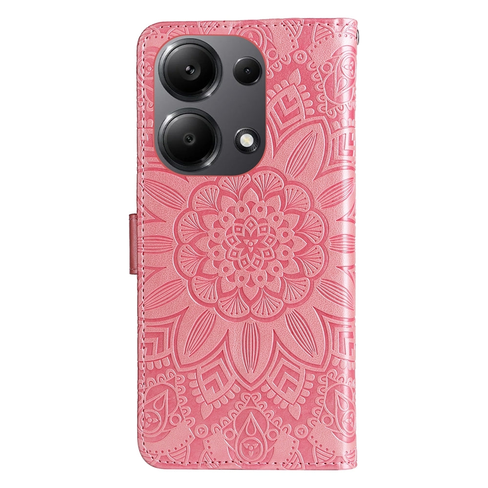 Xiaomi Poco M6 Pro 4G Sunflower Embossed Leather Wallet Phone Case with Kickstand and Card Holder