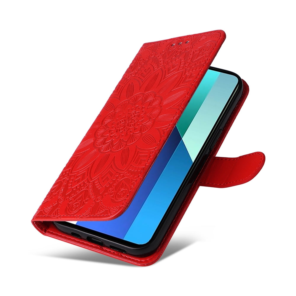 Xiaomi Redmi Note13 4G Sunflower Embossed Leather Wallet Phone Case with Kickstand and Card Holder