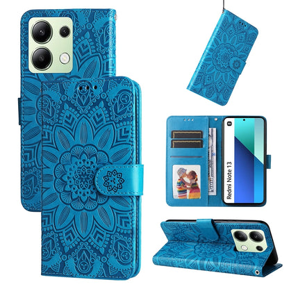 Xiaomi Redmi Note13 4G Sunflower Embossed Leather Wallet Phone Case with Kickstand and Card Holder