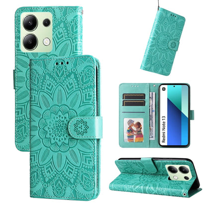 Xiaomi Redmi Note13 4G Sunflower Embossed Leather Wallet Phone Case with Kickstand and Card Holder