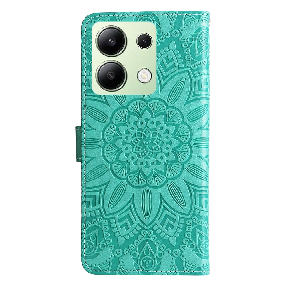 Xiaomi Redmi Note13 4G Sunflower Embossed Leather Wallet Phone Case with Kickstand and Card Holder