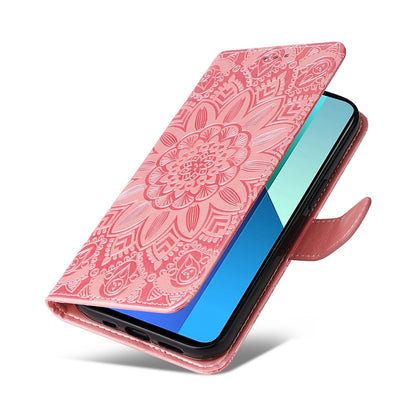 Xiaomi Redmi Note13 4G Sunflower Embossed Leather Wallet Phone Case with Kickstand and Card Holder