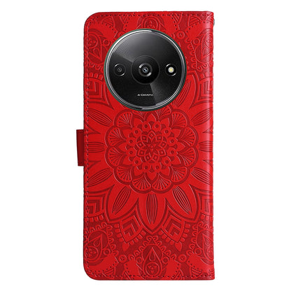 Xiaomi Redmi A3 Sunflower Embossed Leather Wallet Phone Case with Kickstand and Card Holder