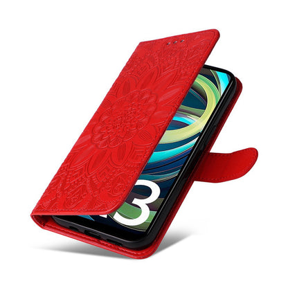 Xiaomi Redmi A3 Sunflower Embossed Leather Wallet Phone Case with Kickstand and Card Holder