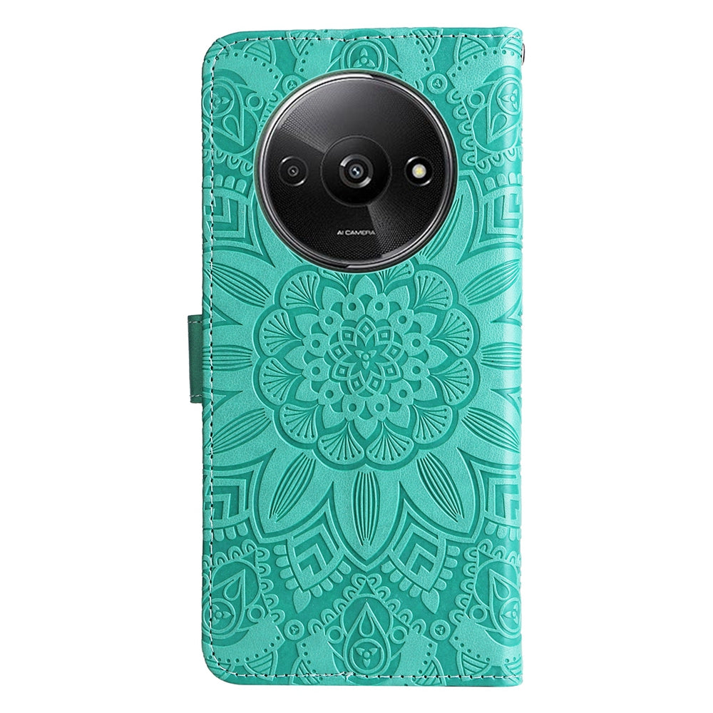 Xiaomi Redmi A3 Sunflower Embossed Leather Wallet Phone Case with Kickstand and Card Holder