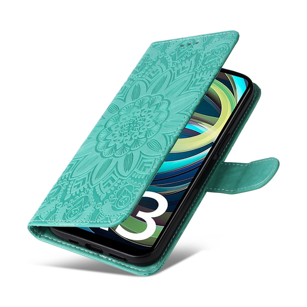 Xiaomi Redmi A3 Sunflower Embossed Leather Wallet Phone Case with Kickstand and Card Holder