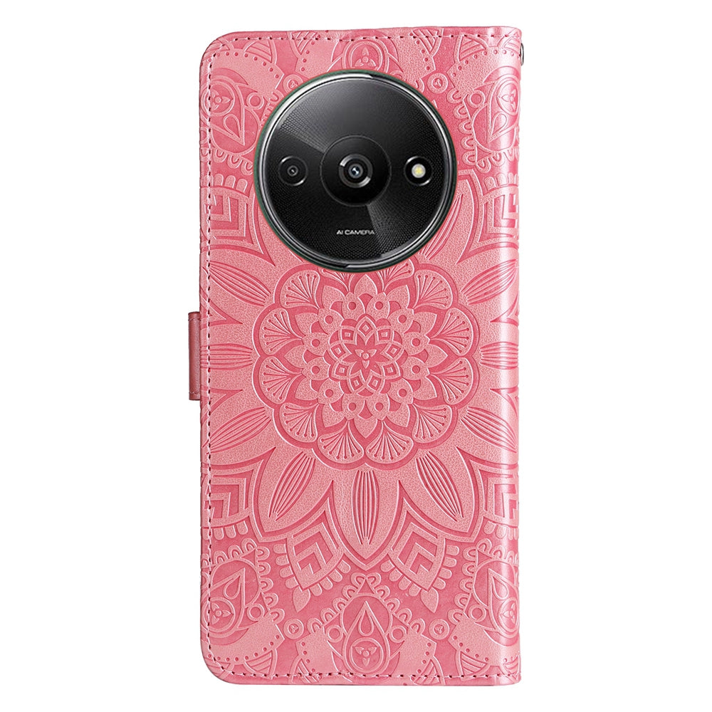 Xiaomi Redmi A3 Sunflower Embossed Leather Wallet Phone Case with Kickstand and Card Holder