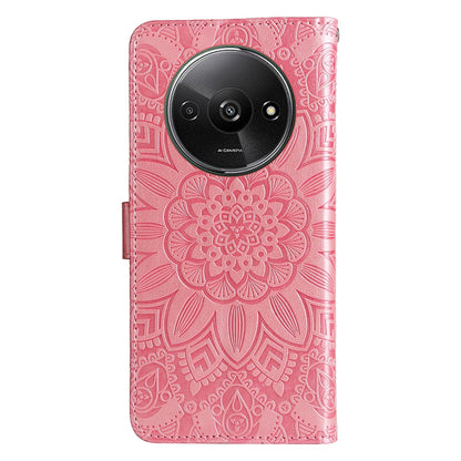 Xiaomi Redmi A3 Sunflower Embossed Leather Wallet Phone Case with Kickstand and Card Holder