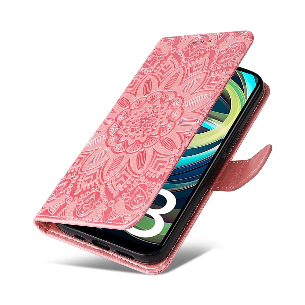 Xiaomi Redmi A3 Sunflower Embossed Leather Wallet Phone Case with Kickstand and Card Holder