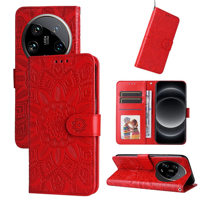 Xiaomi 14 Ultra Sunflower Embossed Leather Wallet Phone Case with Kickstand and Card Holder