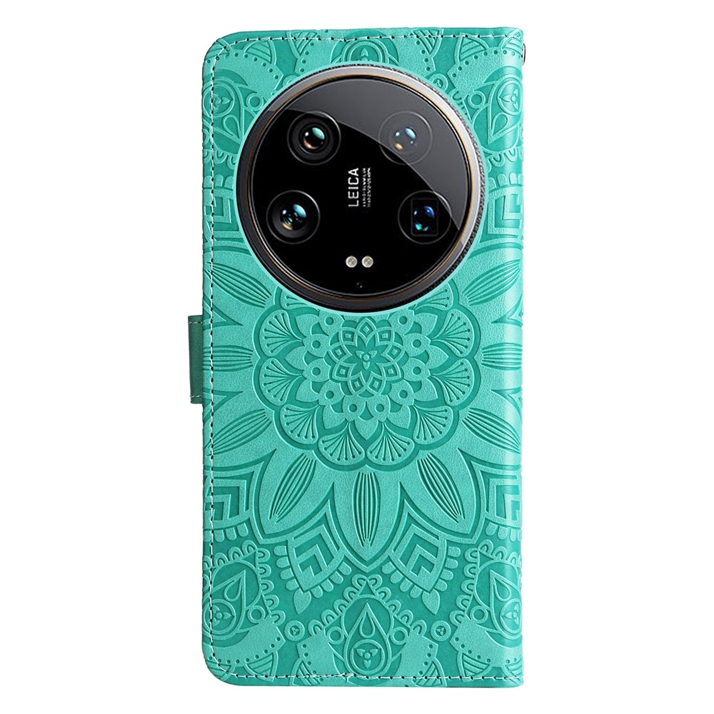 Xiaomi 14 Ultra Sunflower Embossed Leather Wallet Phone Case with Kickstand and Card Holder