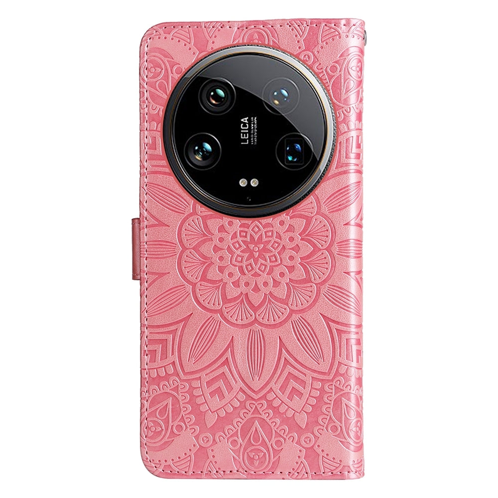 Xiaomi 14 Ultra Sunflower Embossed Leather Wallet Phone Case with Kickstand and Card Holder