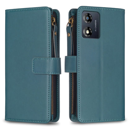 Motorola Moto E13 4G Leather Flip Phone Case with Zipper Wallet and 9 Card Slots, Durable PU + TPU Material