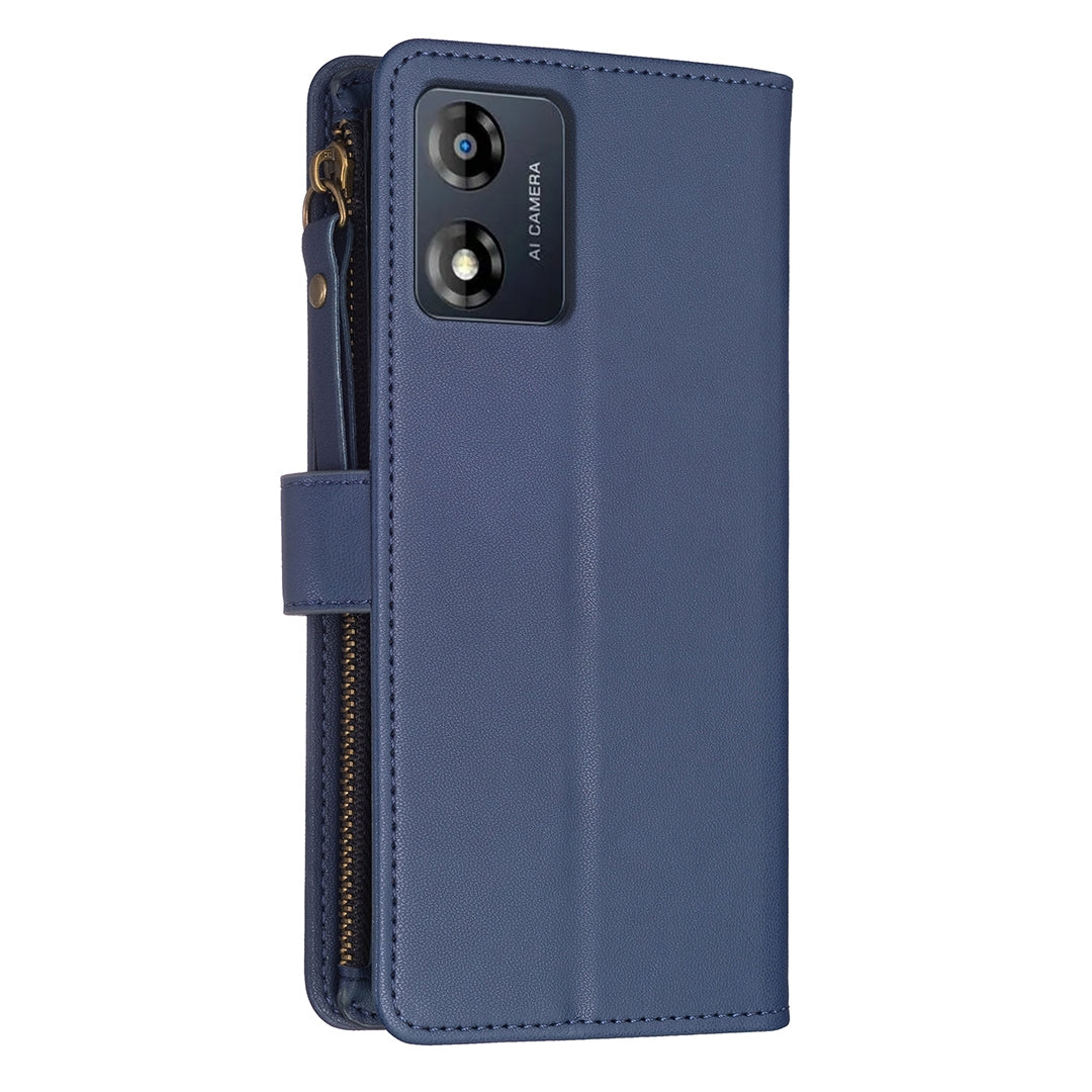 Motorola Moto E13 4G Leather Flip Phone Case with Zipper Wallet and 9 Card Slots, Durable PU + TPU Material