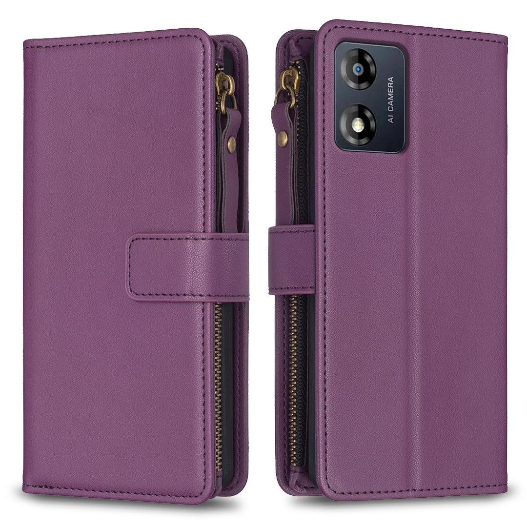 Motorola Moto E13 4G Leather Flip Phone Case with Zipper Wallet and 9 Card Slots, Durable PU + TPU Material