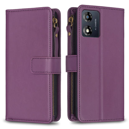 Motorola Moto E13 4G Leather Flip Phone Case with Zipper Wallet and 9 Card Slots, Durable PU + TPU Material