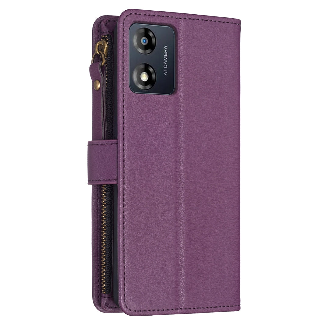 Motorola Moto E13 4G Leather Flip Phone Case with Zipper Wallet and 9 Card Slots, Durable PU + TPU Material