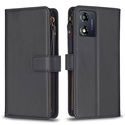Motorola Moto E13 4G Leather Flip Phone Case with Zipper Wallet and 9 Card Slots, Durable PU + TPU Material