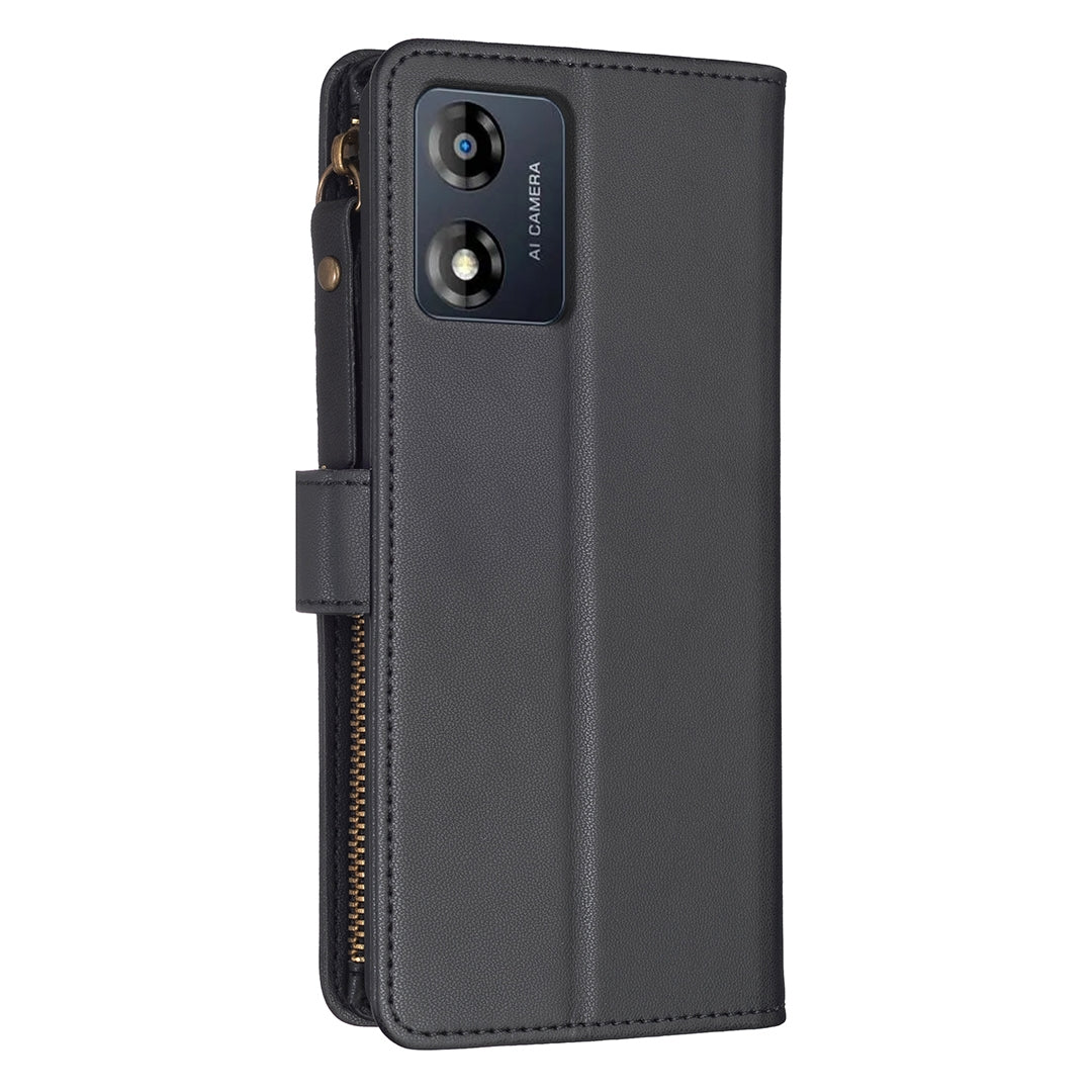 Motorola Moto E13 4G Leather Flip Phone Case with Zipper Wallet and 9 Card Slots, Durable PU + TPU Material