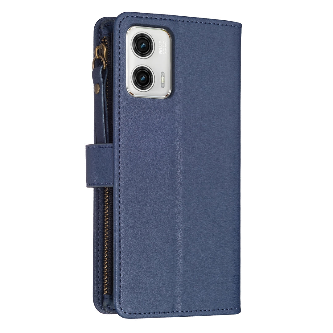 Motorola Moto G73 5G Leather Flip Phone Case with Zipper Wallet and 9 Card Slots, Durable PU + TPU Material
