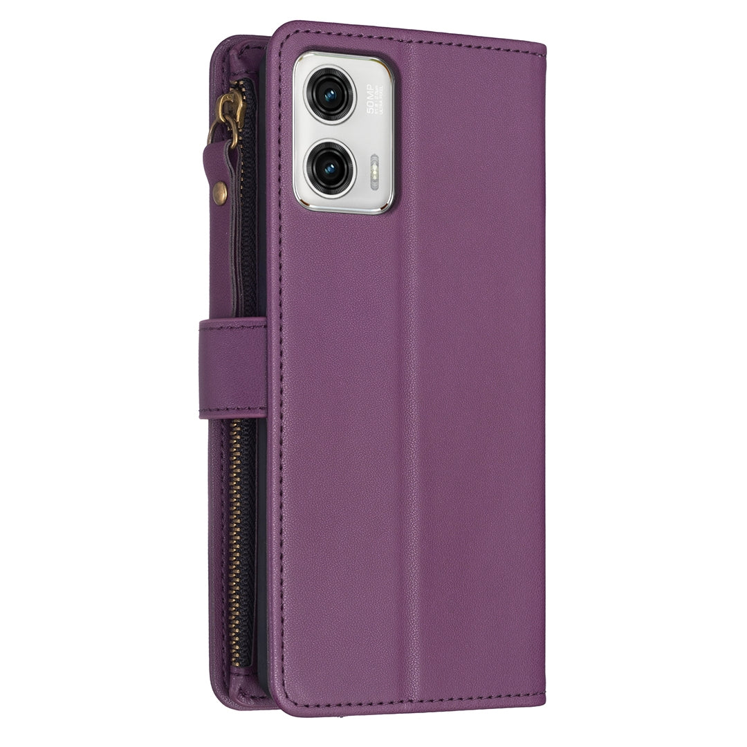 Motorola Moto G73 5G Leather Flip Phone Case with Zipper Wallet and 9 Card Slots, Durable PU + TPU Material