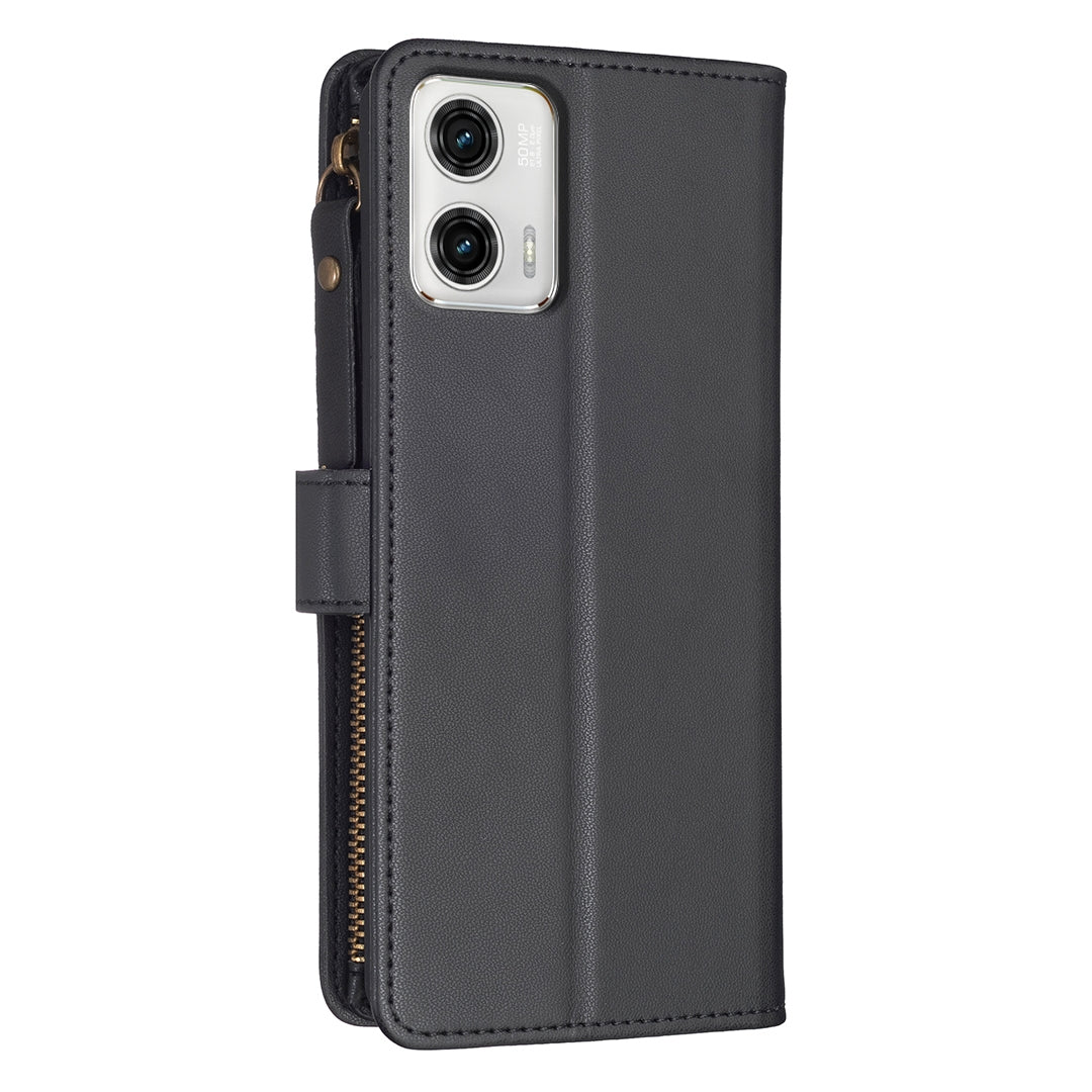 Motorola Moto G73 5G Leather Flip Phone Case with Zipper Wallet and 9 Card Slots, Durable PU + TPU Material