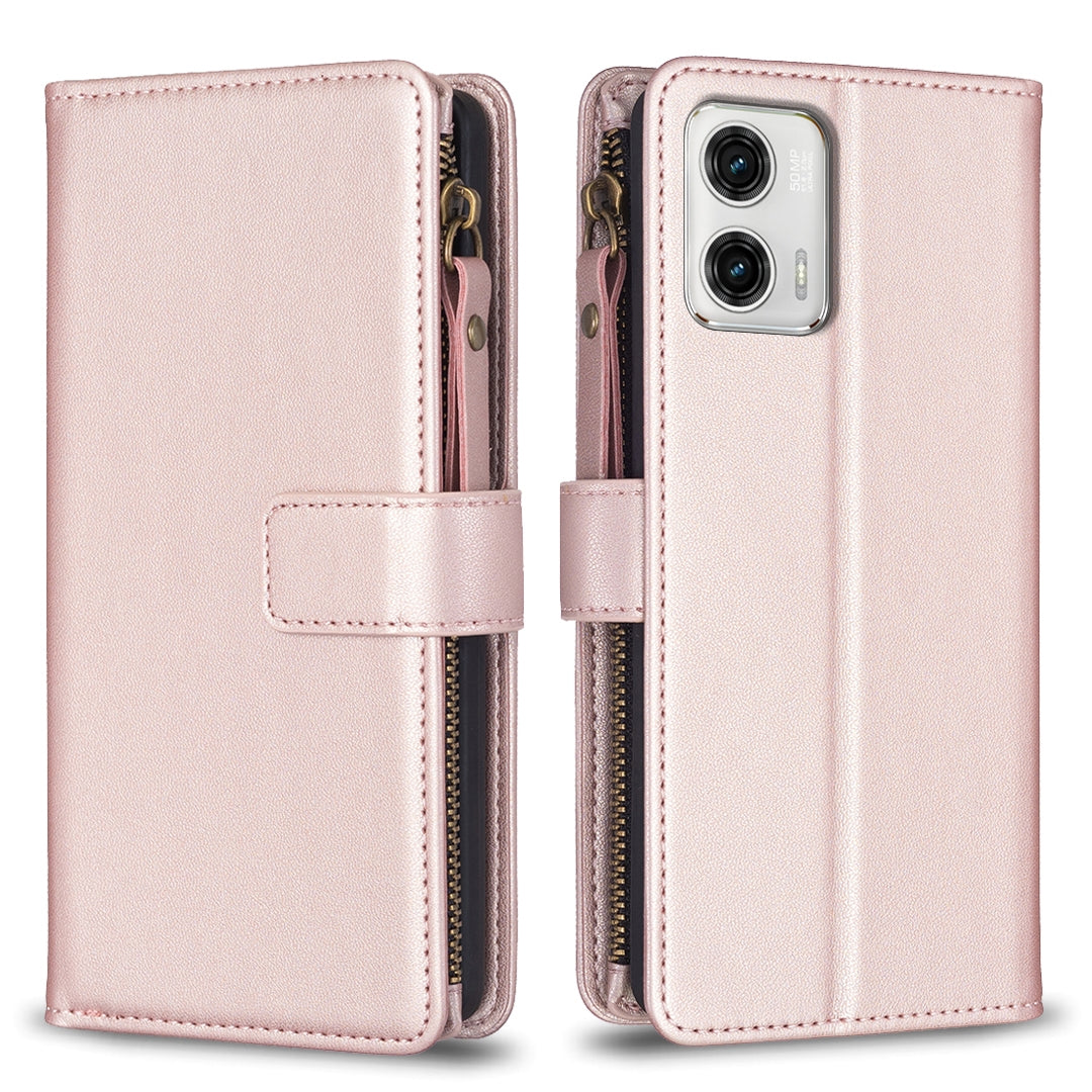 Motorola Moto G73 5G Leather Flip Phone Case with Zipper Wallet and 9 Card Slots, Durable PU + TPU Material