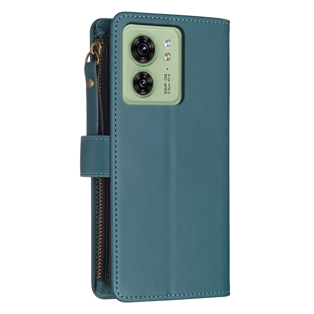 Motorola Edge 40 Leather Flip Phone Case with Zipper Wallet and 9 Card Slots, Durable PU + TPU Material