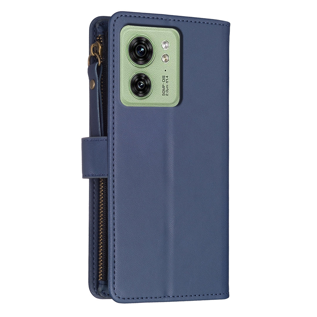 Motorola Edge 40 Leather Flip Phone Case with Zipper Wallet and 9 Card Slots, Durable PU + TPU Material