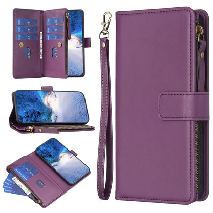 Motorola Edge 40 Leather Flip Phone Case with Zipper Wallet and 9 Card Slots, Durable PU + TPU Material