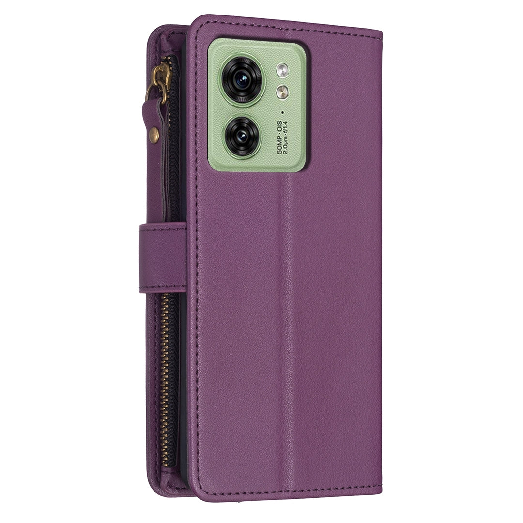Motorola Edge 40 Leather Flip Phone Case with Zipper Wallet and 9 Card Slots, Durable PU + TPU Material
