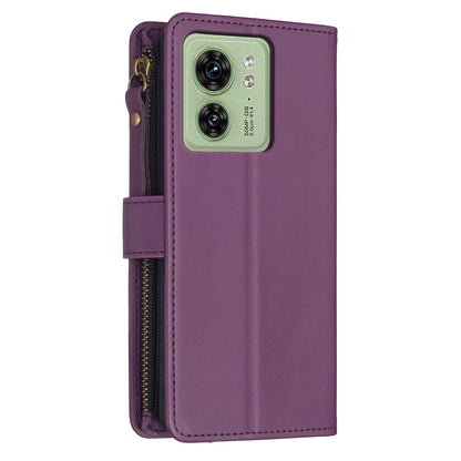 Motorola Edge 40 Leather Flip Phone Case with Zipper Wallet and 9 Card Slots, Durable PU + TPU Material