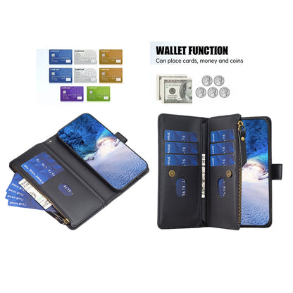 Motorola Edge 40 Leather Flip Phone Case with Zipper Wallet and 9 Card Slots, Durable PU + TPU Material