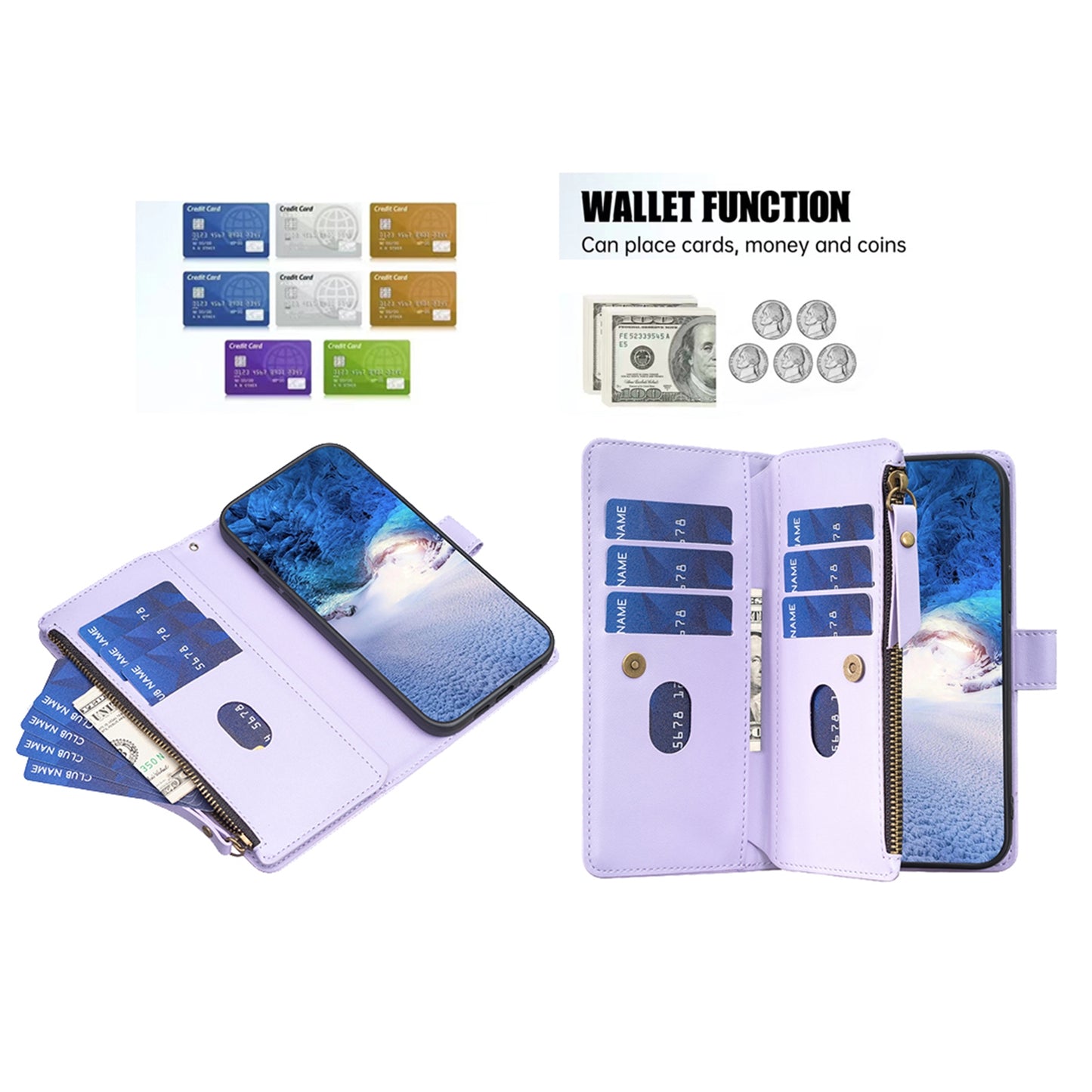 Motorola Edge 40 Leather Flip Phone Case with Zipper Wallet and 9 Card Slots, Durable PU + TPU Material