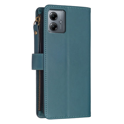 Motorola Moto G14 4G Leather Flip Phone Case with Zipper Wallet and 9 Card Slots, Durable PU + TPU Material