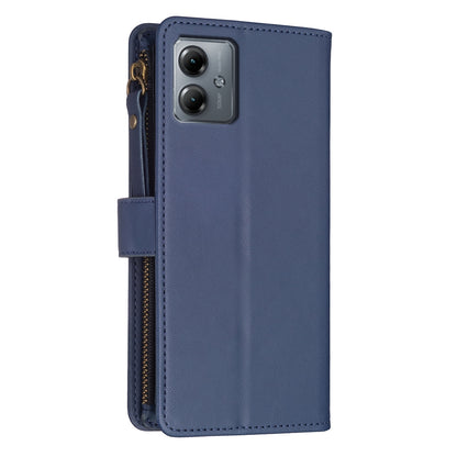 Motorola Moto G14 4G Leather Flip Phone Case with Zipper Wallet and 9 Card Slots, Durable PU + TPU Material
