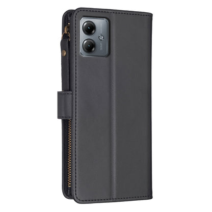 Motorola Moto G14 4G Leather Flip Phone Case with Zipper Wallet and 9 Card Slots, Durable PU + TPU Material